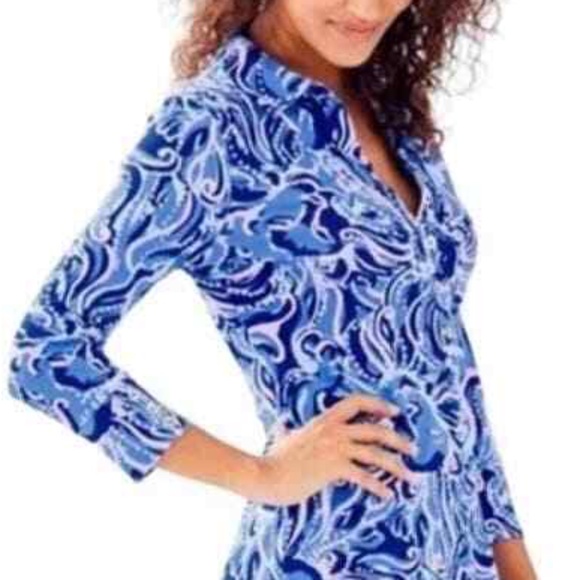 LILLY PULITZER Upf 50+ Ansley Polo Dress In High Tide Navy Lucky Bamboo - small - Picture 3 of 7